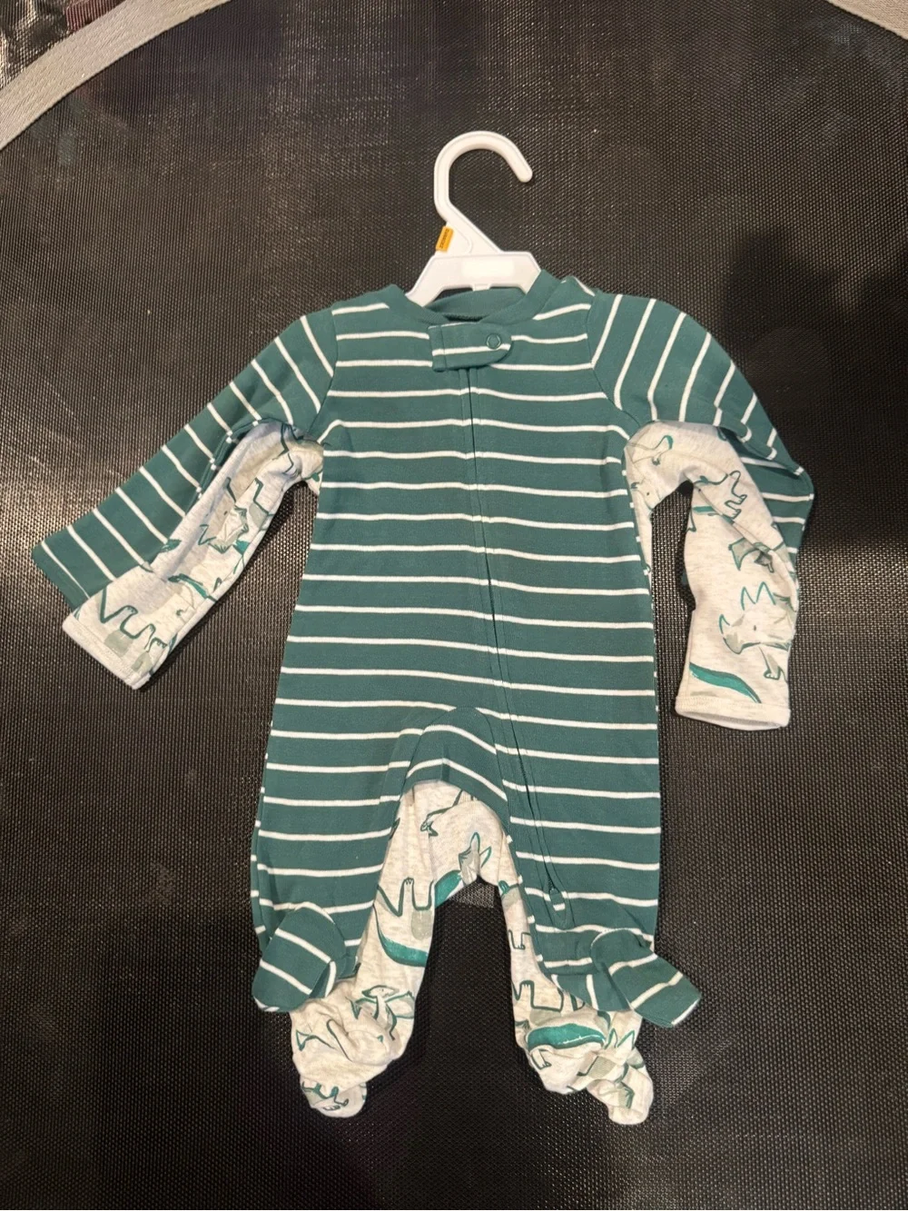 NWT Carter's Gray & Teal Dinosaur Footed One-Piece Set Newborn